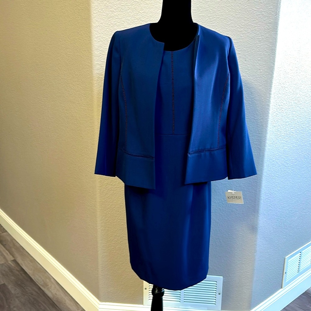 NWT Kasper 2-Piece Navy Blue MIDI Dress and Jacket Size 6